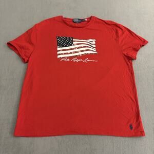 Vintage Polo Ralph Lauren Shirt Large White 90s American Flag Polo USA